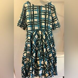 Boden Amy Fit and Flare Blue and Green Plaid Dress Midcentury Style Size 16 US